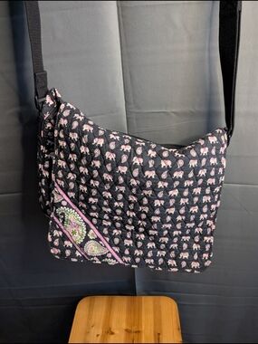 Vera Bradley Black Pink Elephant Quilted Crossbody Bag